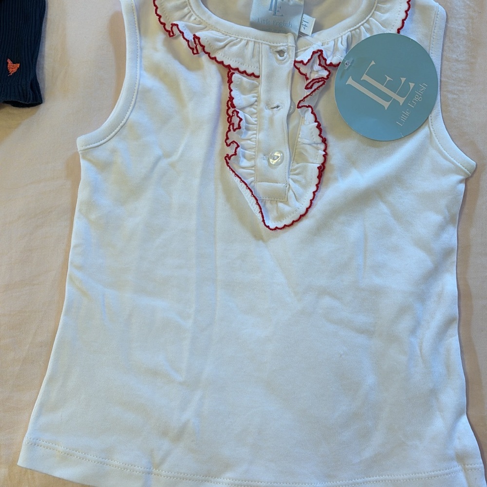 Little English White Tank Top with Red Trim